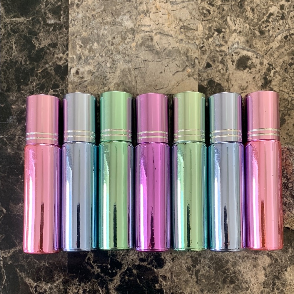 Set of Colorful Metallic glass roll-on container.